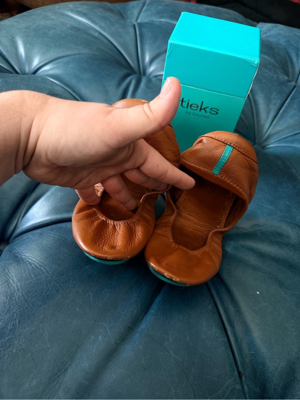 Tieks Brown Leather Ballet Flats with Teal Detail 8